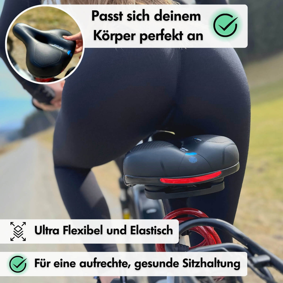 Wide Comfort Bicycle Saddle with Memory Foam Padding | Shock Absorbing Gel Seat | Universal Bike Accessories