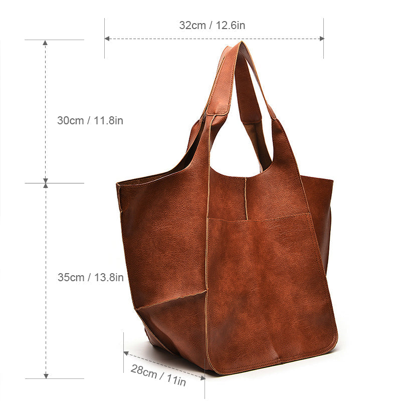 Oversized Faux Leather Tote Bag with 30 cm Handles | Roomy Shopper to Carry by Hand or Over the Shoulder | 5 Colors