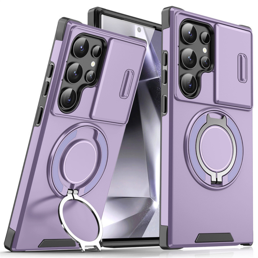 MagSafe Phone Case for Samsung Galaxy S25 Ultra and Earlier | Sliding Camera Cover with Fold-Out Ring Stand