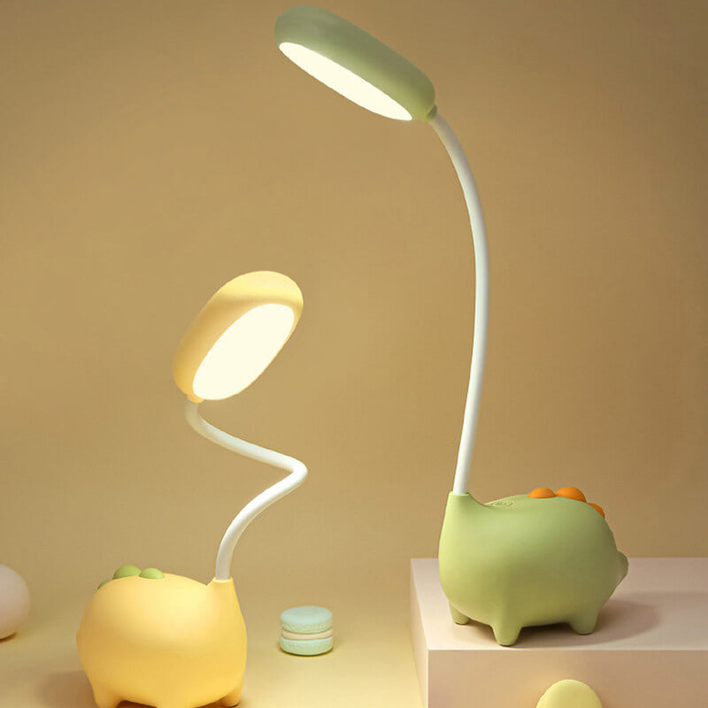 Rechargeable LED Desk Lamp for Kids | Flexible Gooseneck with Soft Flicker Free Light | Animal Base and Pen Holder