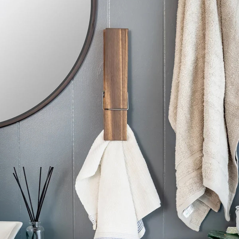 Wooden Clothespin Towel Organizer for the Wall | Spring Clip Holds Firm, No Drilling | Three Sizes, Six Finishes