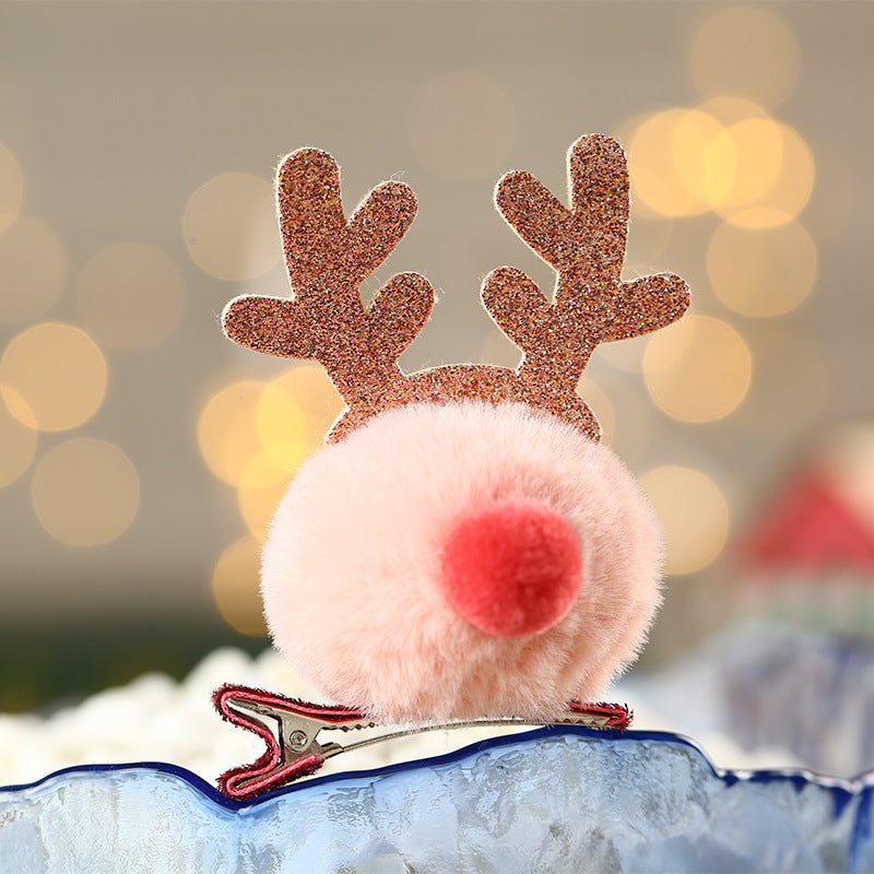 Christmas Hair Clip with a Pompom Reindeer and Glitter Antlers | Secure Alligator Fastening | Festive Accessories in 4 Colors