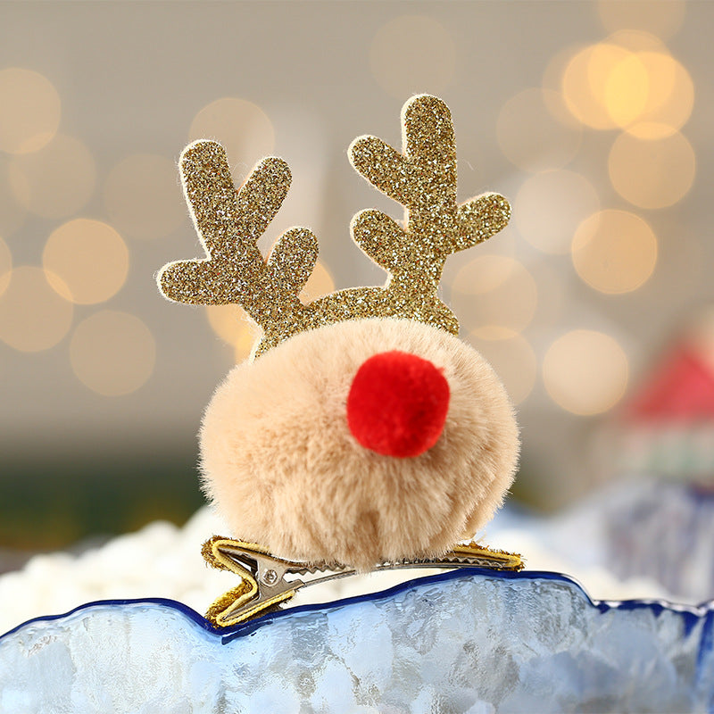 Christmas Hair Clip with a Pompom Reindeer and Glitter Antlers | Secure Alligator Fastening | Festive Accessories in 4 Colors