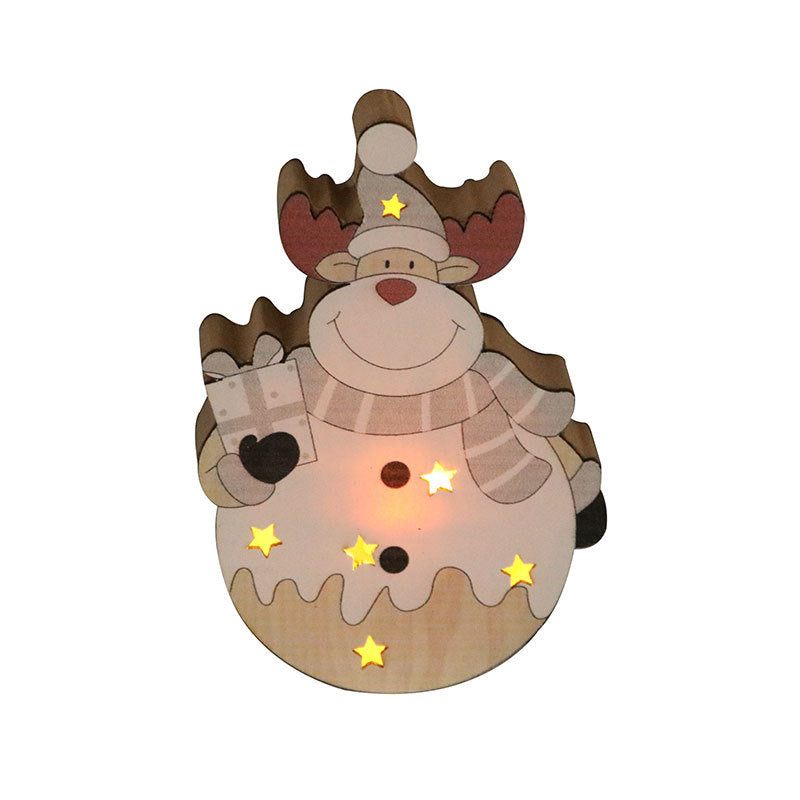 Light Up Wooden Christmas Ornaments | Santa, Snowman and Reindeer Shapes with Star Cutouts | Battery Powered Hanging Decor