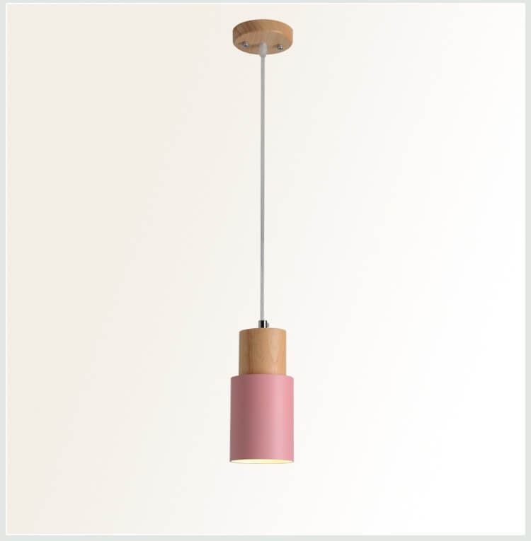 Cylinder Aluminum Pendant Light with Wood Detail