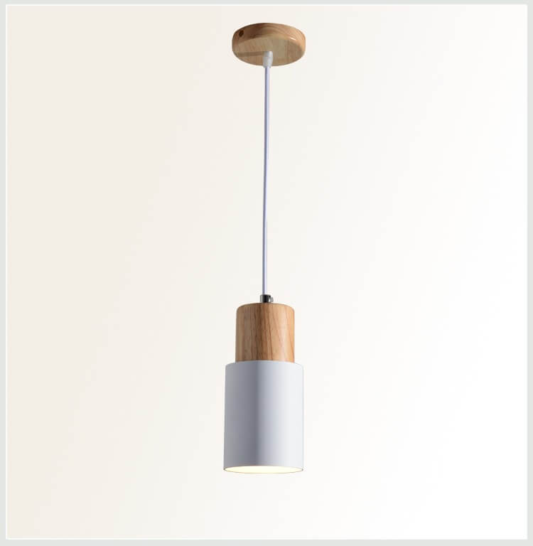 Cylinder Aluminum Pendant Light with Wood Detail