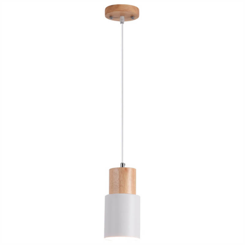 Cylinder Aluminum Pendant Light with Wood Detail