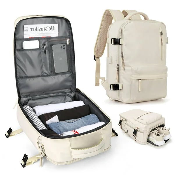 35L Travel Backpack for Women | Water Repellent Nylon with Shoe Pocket and Laptop Sleeve | Carry On Size