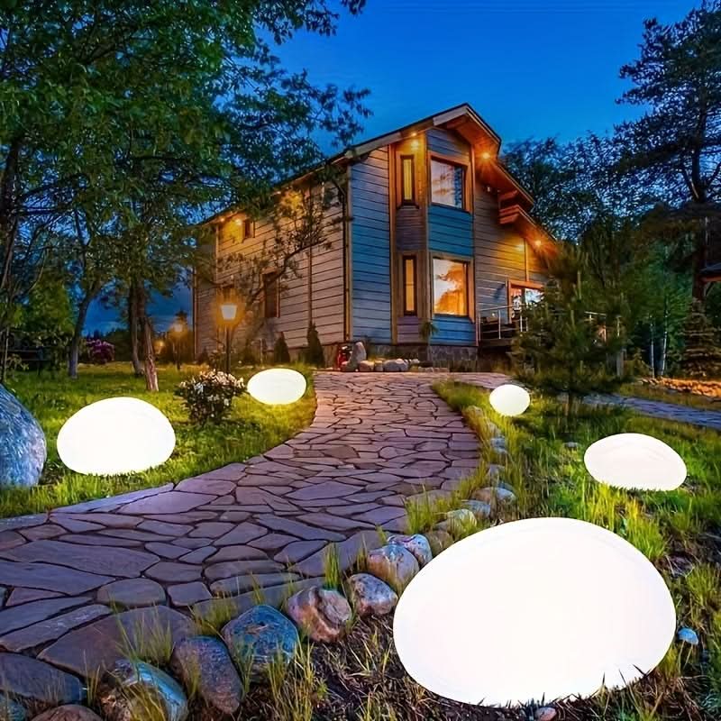 Solar-Powered Stone-Look Sphere Garden Lamp | White, Warm & Multicolor LED | No-Wiring Outdoor Pathway & Patio Light