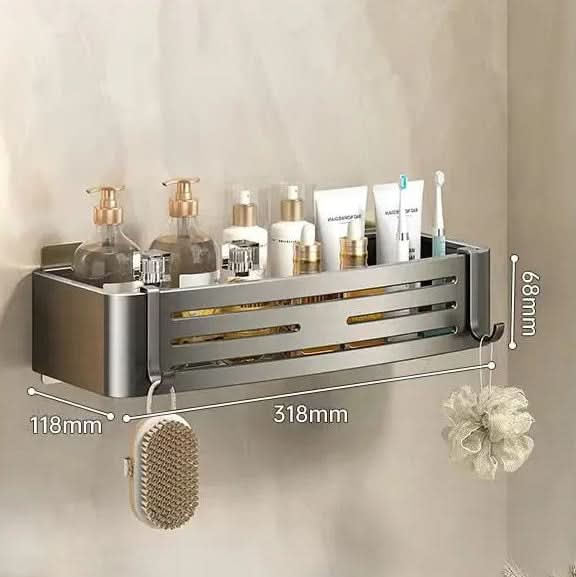 Self-Adhesive Wall-Mount Bathroom Shelf Organizer | White, Gray & Black | No-Drill Rust-Resistant Waterproof Storage