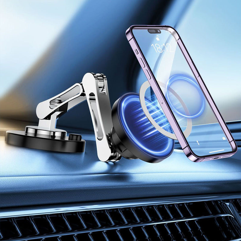 Magnetic Car Phone Holder for the Dashboard | Folding Arm with 360 Degree Rotation | Optional 15W Wireless Charging