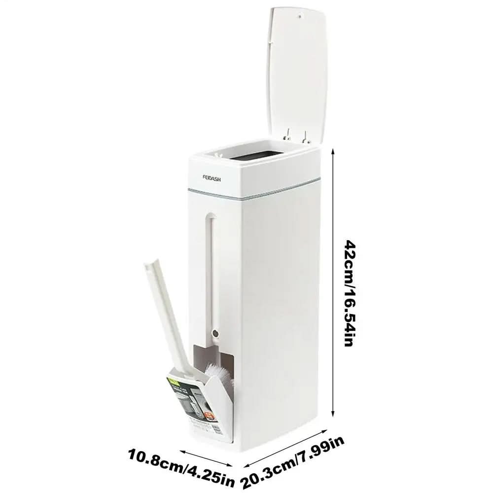 2-in-1 Slim Trash Can with Hidden Toilet Brush Holder | 1.2-Gallon Capacity | Space-Saving Bathroom Cleaning Set