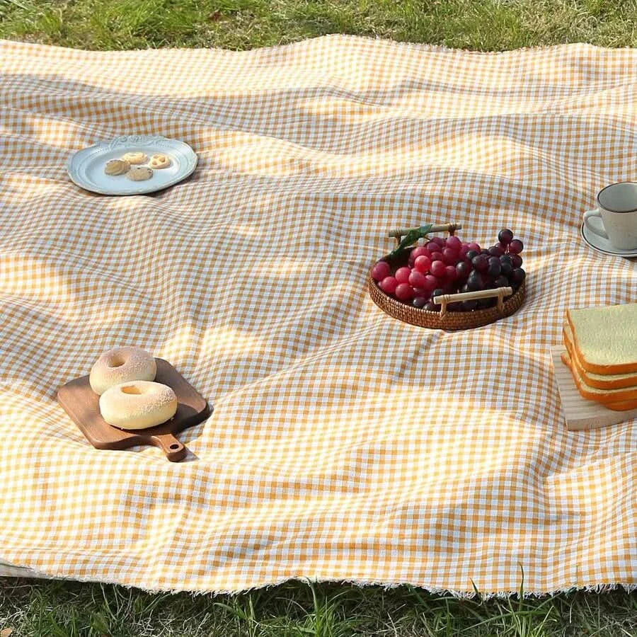 Quick-Dry Plaid Picnic Mat 39x59 to 94x59 In | 3 Colors | Lightweight Foldable Mat for Camping, Beach & Travel