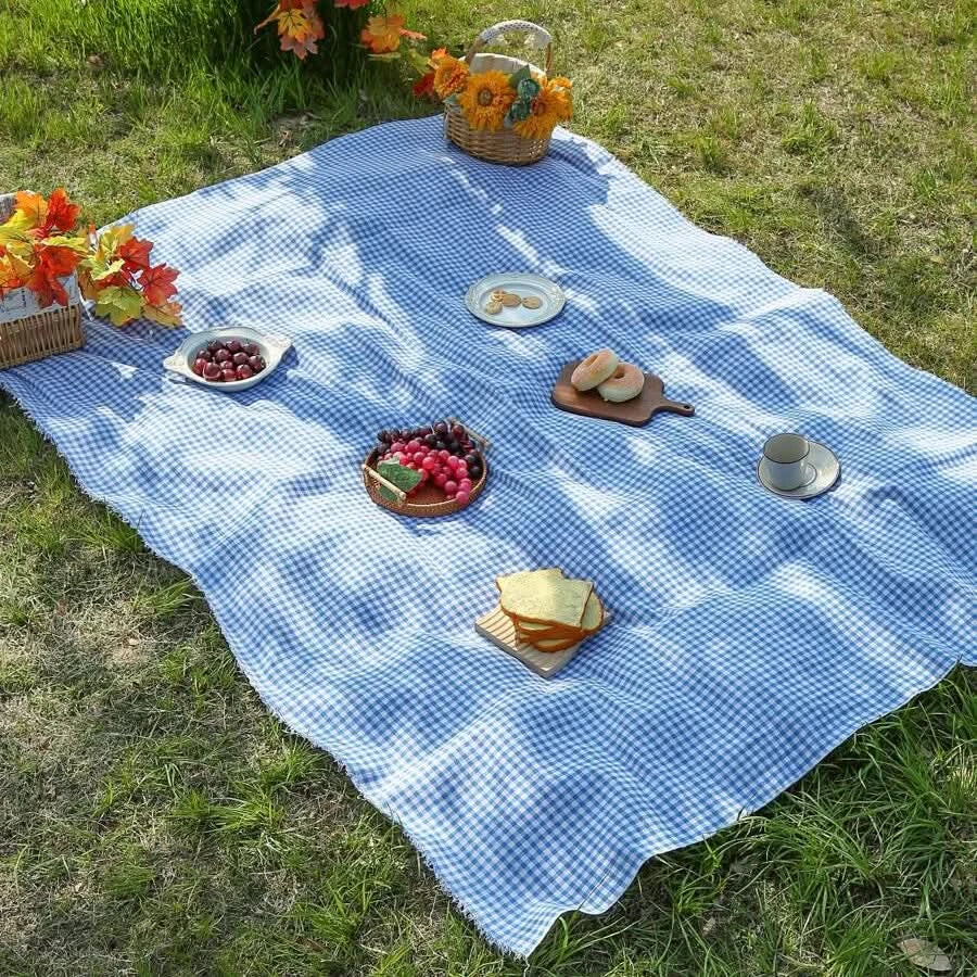 Quick-Dry Plaid Picnic Mat 39x59 to 94x59 In | 3 Colors | Lightweight Foldable Mat for Camping, Beach & Travel