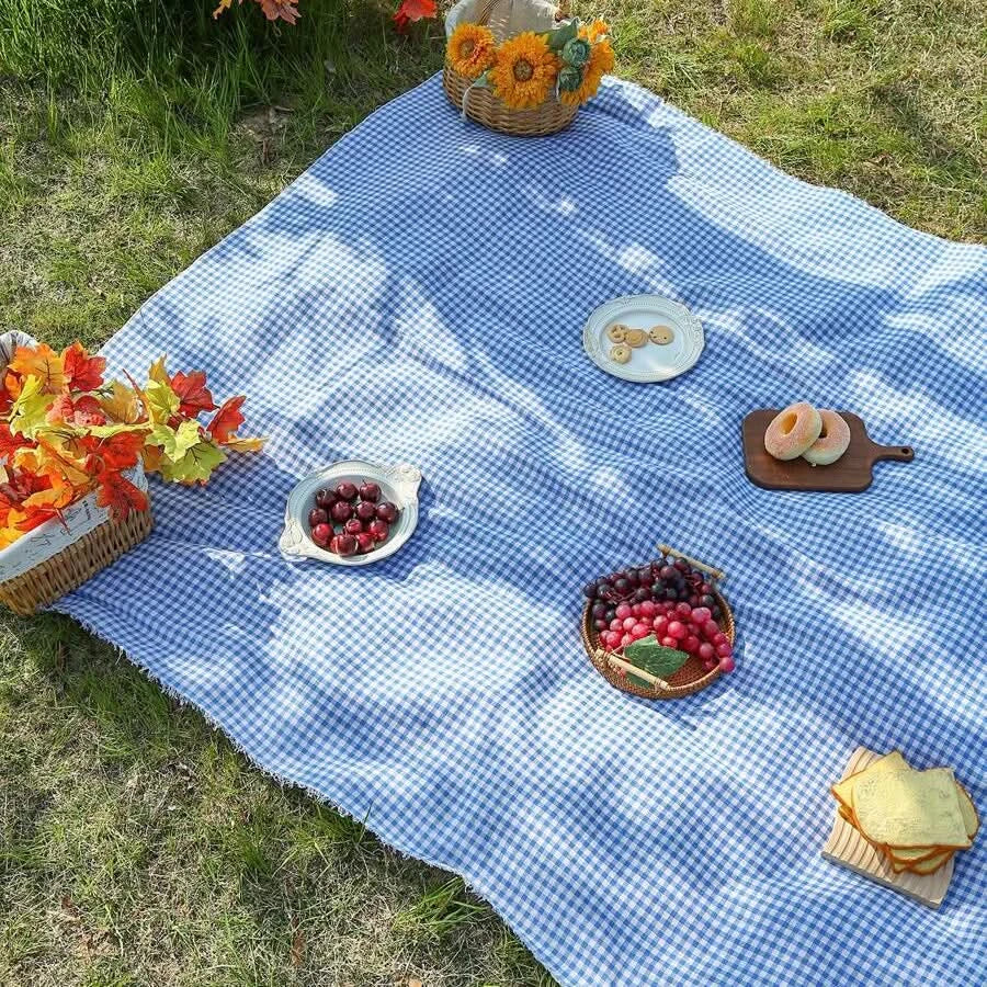 Quick-Dry Plaid Picnic Mat 39x59 to 94x59 In | 3 Colors | Lightweight Foldable Mat for Camping, Beach & Travel