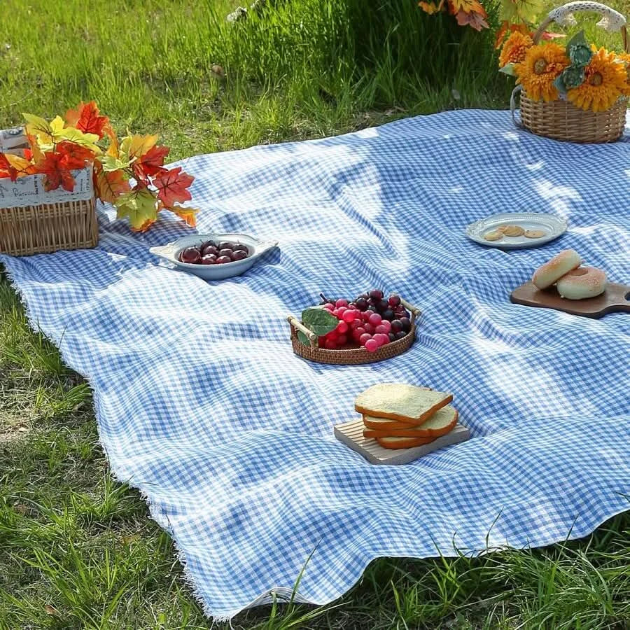 Quick-Dry Plaid Picnic Mat 39x59 to 94x59 In | 3 Colors | Lightweight Foldable Mat for Camping, Beach & Travel