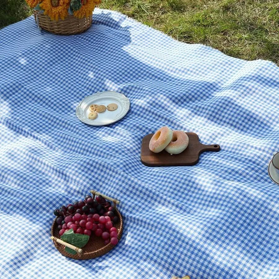 Quick-Dry Plaid Picnic Mat 39x59 to 94x59 In | 3 Colors | Lightweight Foldable Mat for Camping, Beach & Travel