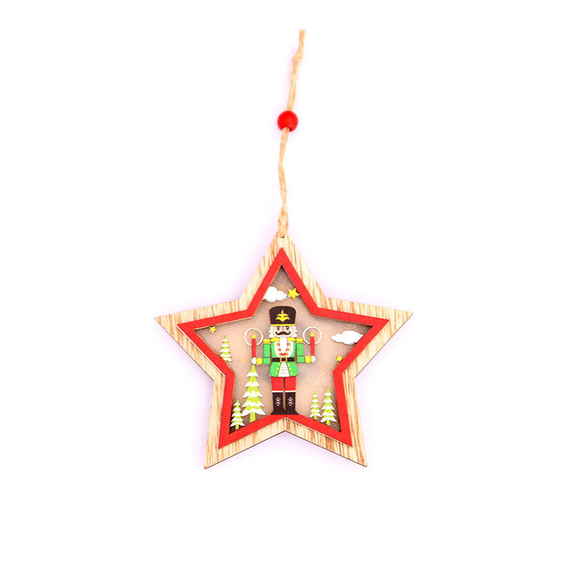 Wooden Wall Hanging Christmas Tree with Nutcracker Design | Soft LED Lights Inside | Star and House Shapes, Four Styles