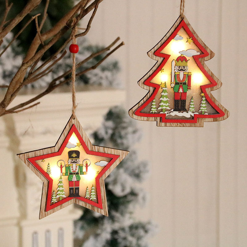 Wooden Wall Hanging Christmas Tree with Nutcracker Design | Soft LED Lights Inside | Star and House Shapes, Four Styles