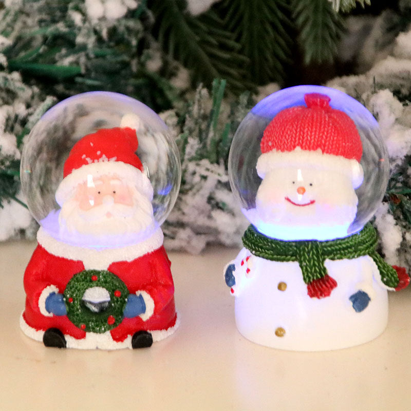Light Up Christmas Figurines with a Clear Snow Globe Dome | Santa with a Wreath or Snowman in a Scarf | Soft Bedside Glow