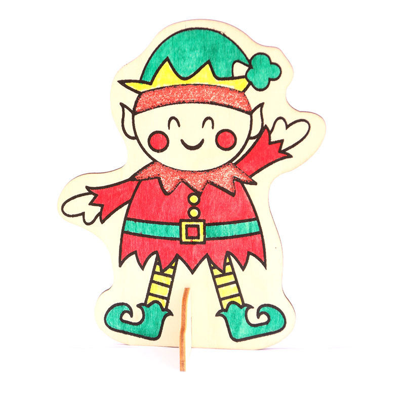 Wooden Christmas Ornaments Craft Set with Color Markers | Blank Elf and Character Cutouts to Decorate | Two Designs for Family Crafting
