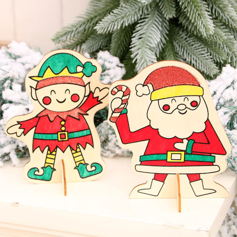 Wooden Christmas Ornaments Craft Set with Color Markers | Blank Elf and Character Cutouts to Decorate | Two Designs for Family Crafting