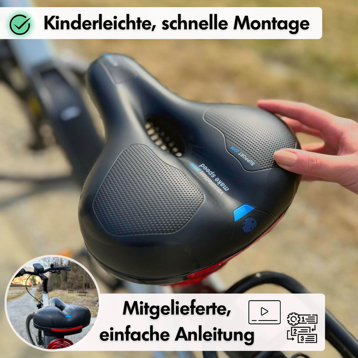 Wide Comfort Bicycle Saddle with Memory Foam Padding | Shock Absorbing Gel Seat | Universal Bike Accessories