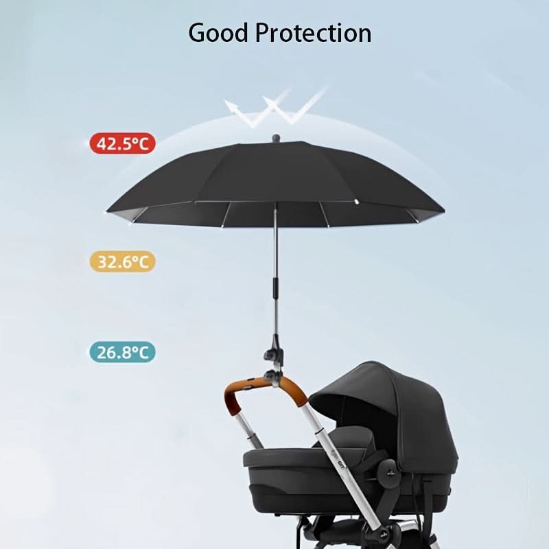 Bendable Arm Sunshade Umbrella for Strollers & Trolleys | UV-Resistant Fabric | Adjustable Clamp Mount for Outdoor Walks