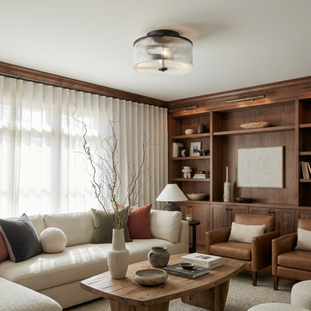 Ribbed Glass Ceiling Light Semi Flush Mount