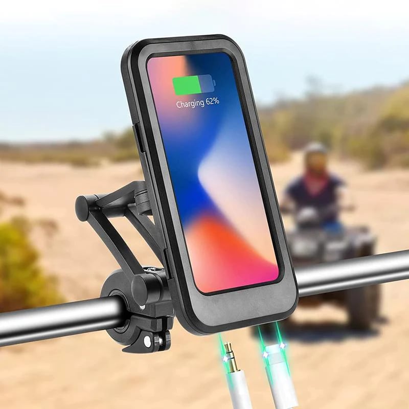Waterproof Bike Phone Mount with Touch Through Case | Fits 4.5 to 6.8 Inch Screens on 22 to 28.5 mm Bars | Power Bank Option
