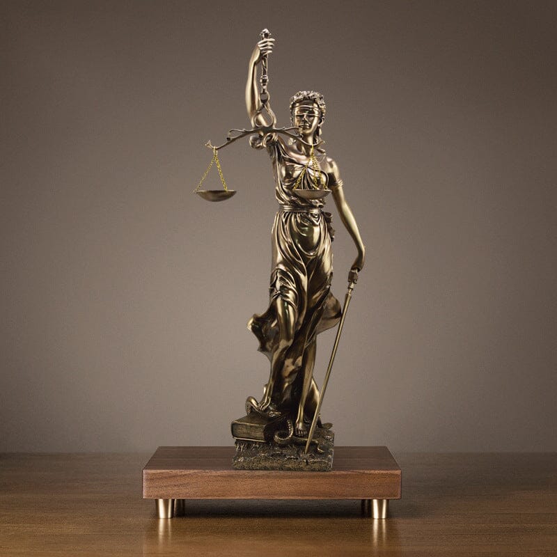 Lady Justice Statue in Hand Painted Bronze Finish | Goddess Figurine with Scales and Sword for Desk or Office | Gifts for Him