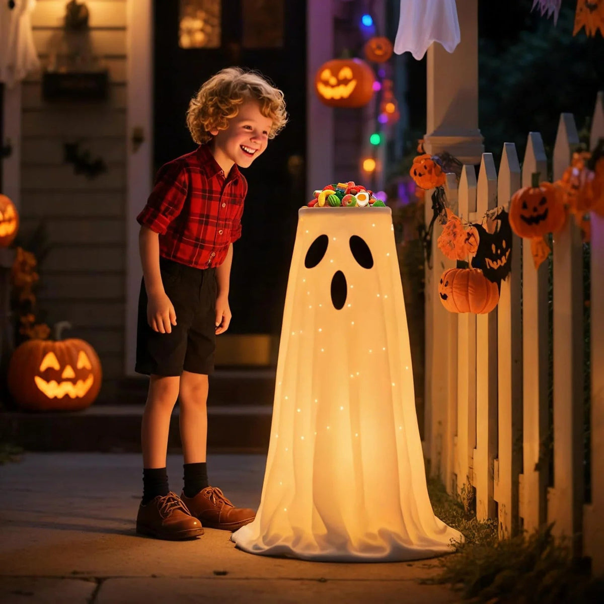 Glowing ghost candy bowl stand for Halloween treats