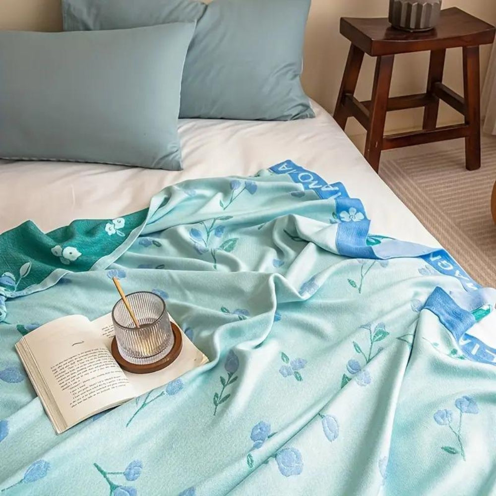 Blue Floral Cooling Blanket Lightweight Summer Quilt