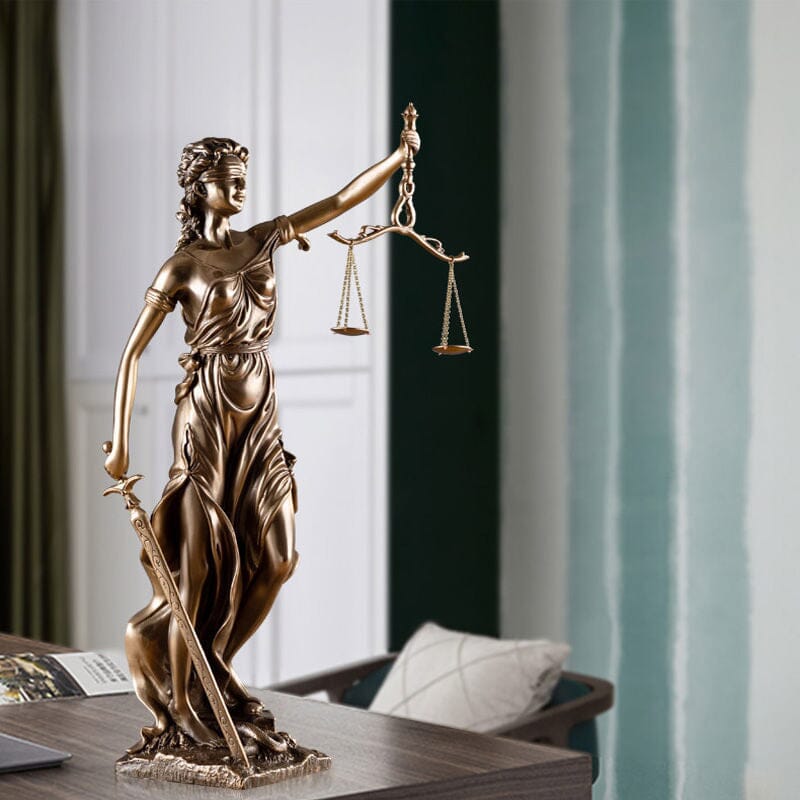 Lady Justice Statue in Hand Painted Bronze Finish | Goddess Figurine with Scales and Sword for Desk or Office | Gifts for Him