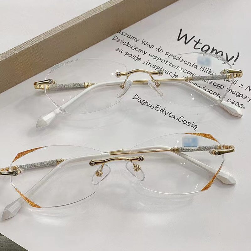 Rimless Reading Glasses with a 95% Blue Light Filter | Lightweight 18g Metal Frame in Gold or Silver