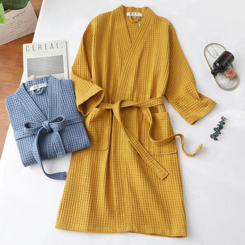 Waffle Bathrobe with V Neck