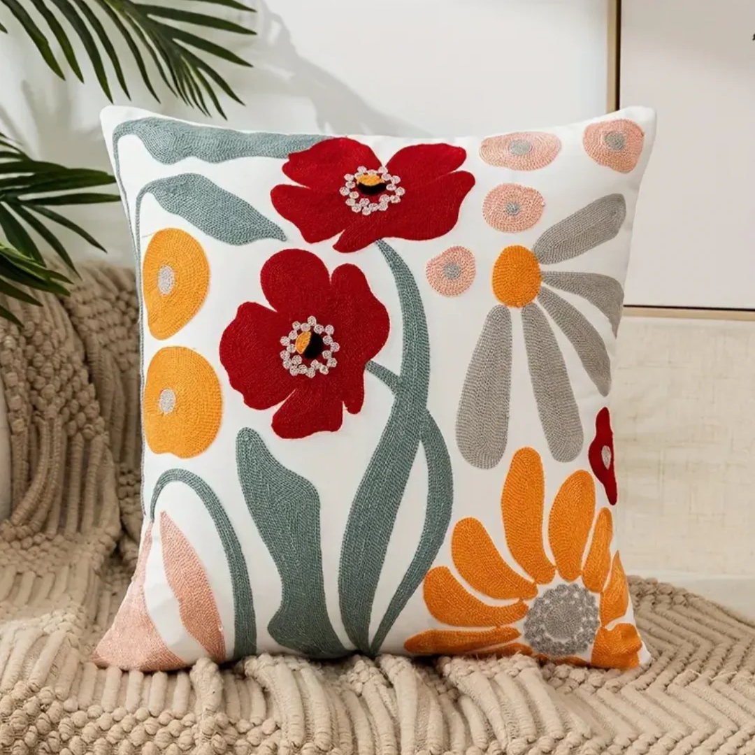 Floral Throw Pillow 45x45cm Cotton Polyester