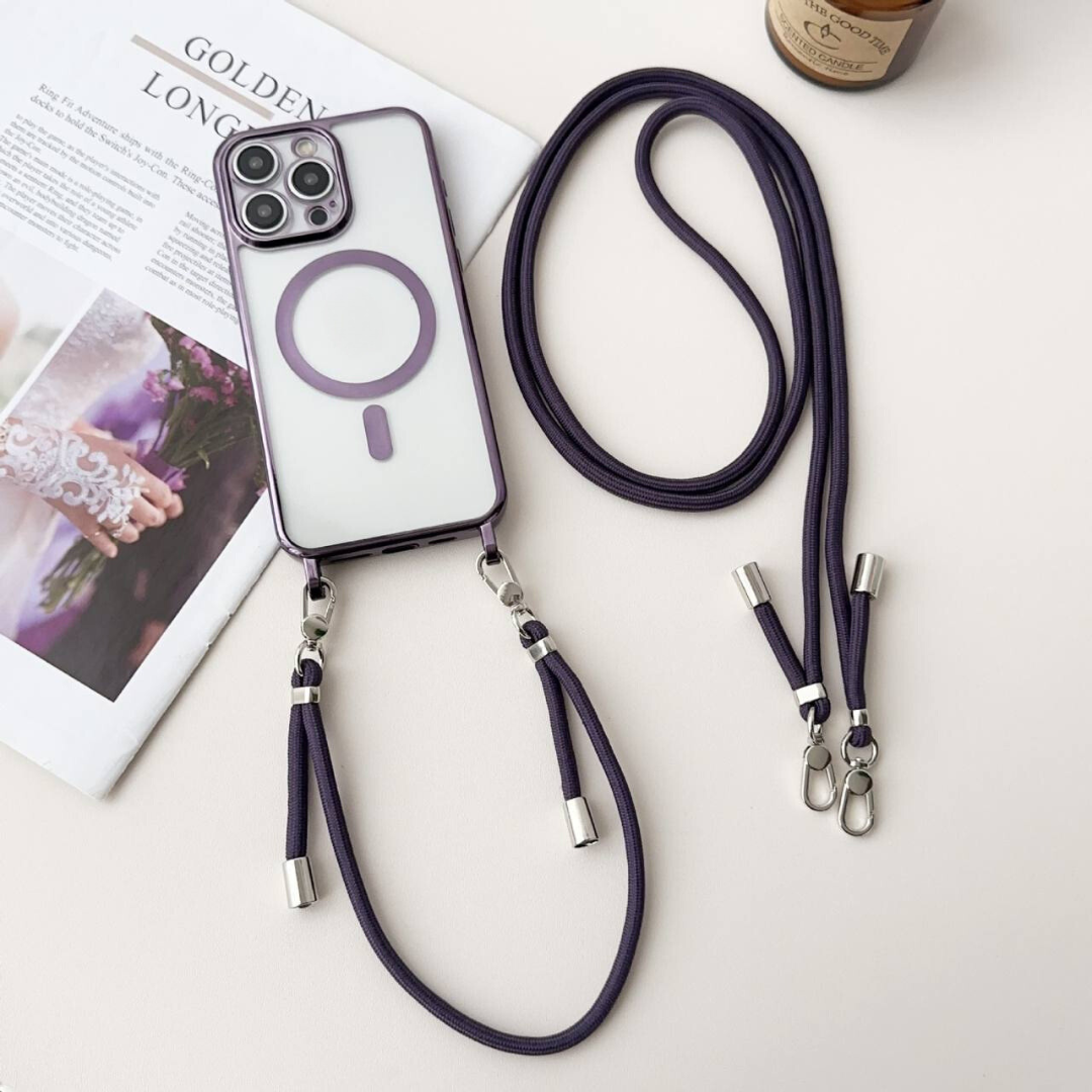 Crossbody MagSafe Phone Case for iPhone 16 15 14 and 13 | Slim Shockproof Cover with Adjustable Neck Strap