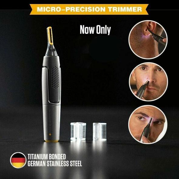 Nasal Hair Trimmer with LED Light and Two Comb Attachments | Titanium Finished Steel Blades | Shapes Brows and Sideburns