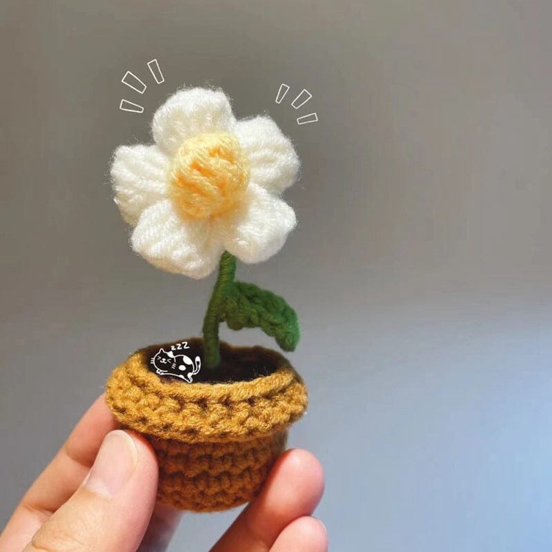 Hand Knitted Artificial Flowers in Their Own Little Pot | Desk, Shelf and Windowsill Decor That Never Wilts | Thirteen Styles