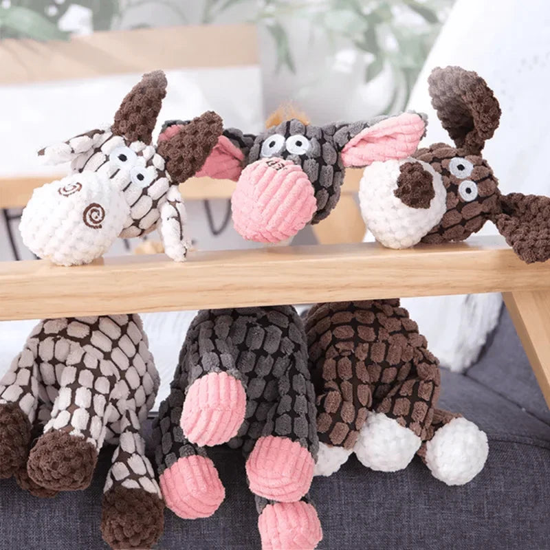 Plush Dog Chew Toys in Animal Shapes for Tug or Fetch | Tough Textured Fabric That Stands Up to Pulling | Six Characters