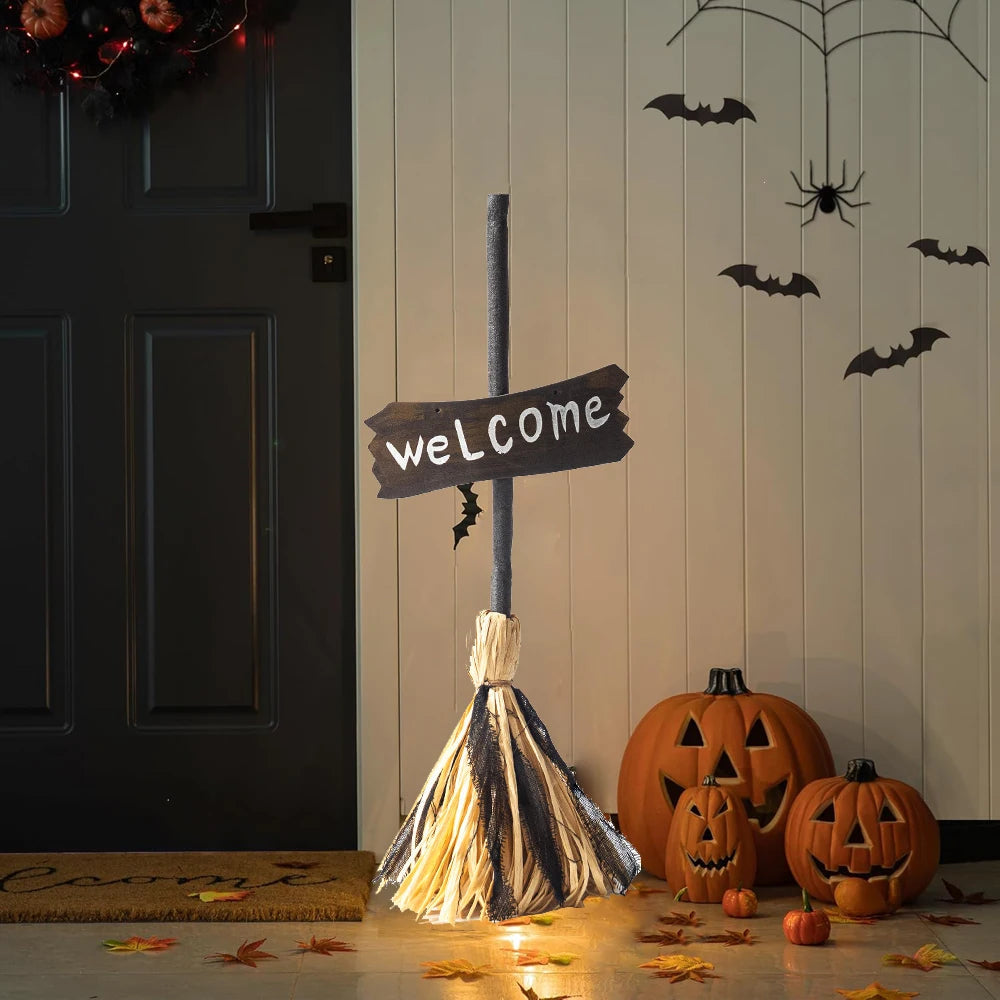 Animated Halloween Witch Broom | 27.6 In Prop That Crawls And Shakes | Voice Activated With Red LED And Sound