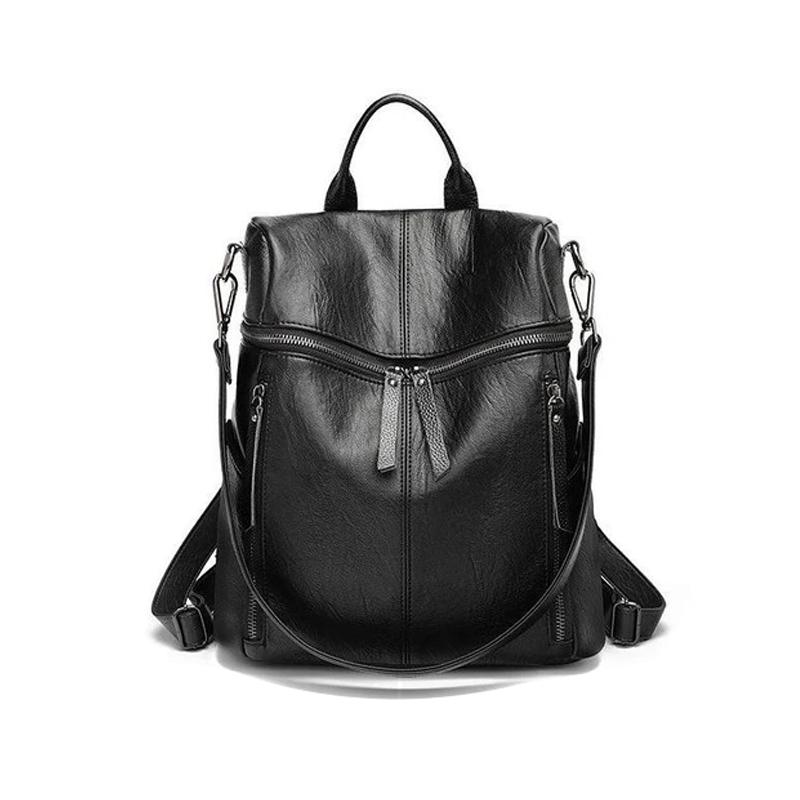 Leather Travel Backpack with Large Capacity | Room for a Tablet, Phone and Long Wallet | Black or Khaki, 30 cm Tall