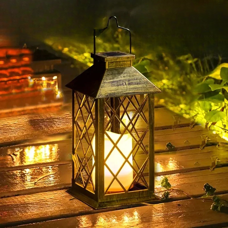Solar Lantern with a Flickering LED Candle Inside | Garden Ornaments That Charge in Daylight, No Cable or Flame | Weatherproof