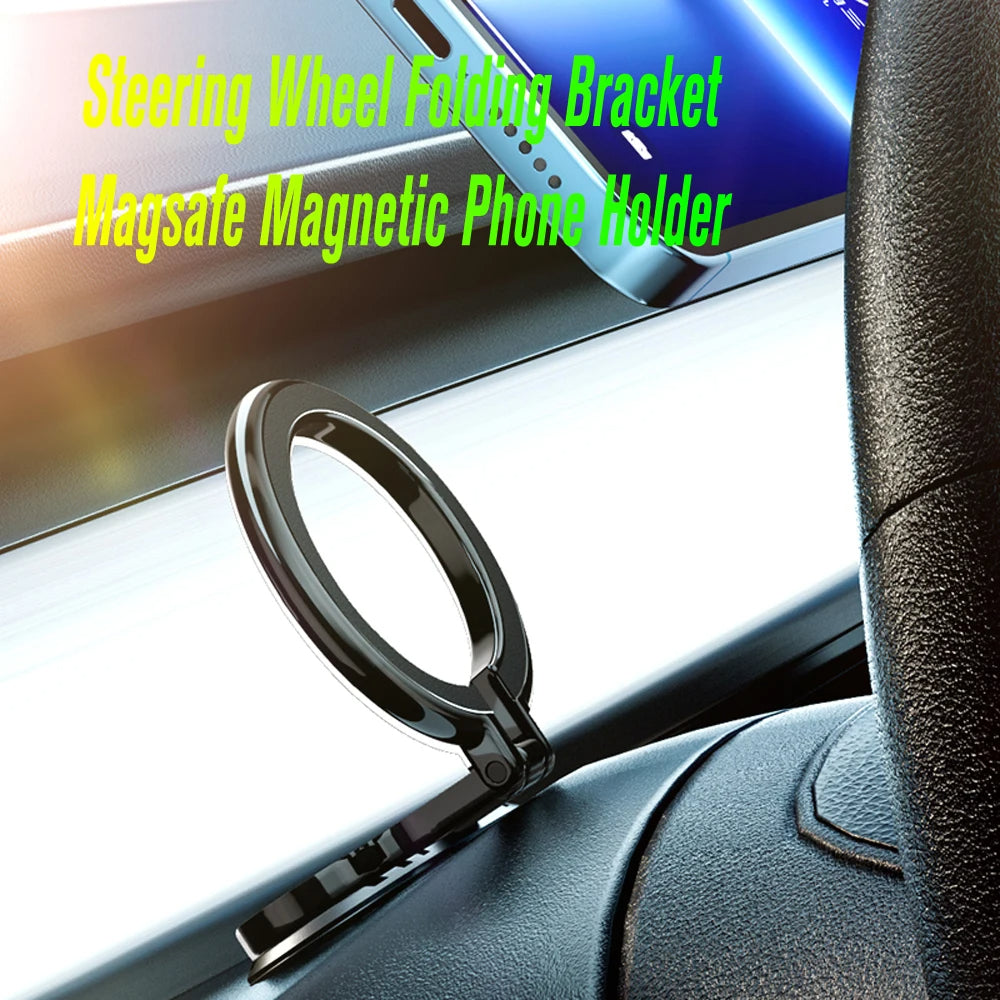 Folding Magnetic Car Phone Mount with a Ring Grip | Fits iPhone 12 and Newer Without a Metal Plate | 360 Degree Rotation
