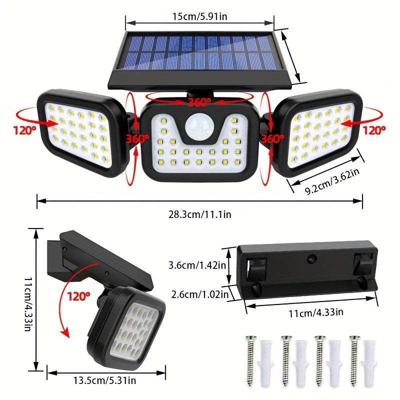 Solar floodlight showing its 270 degree wide-angle coverage