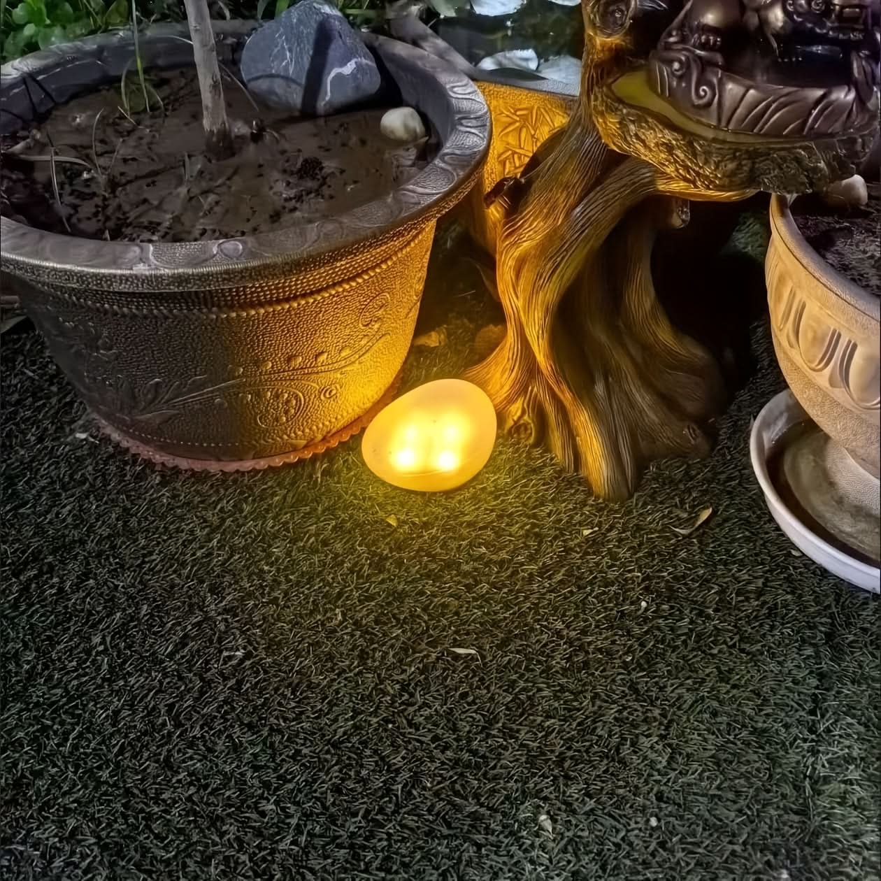 Solar-Powered Stone-Look Sphere Garden Lamp | White, Warm & Multicolor LED | No-Wiring Outdoor Pathway & Patio Light