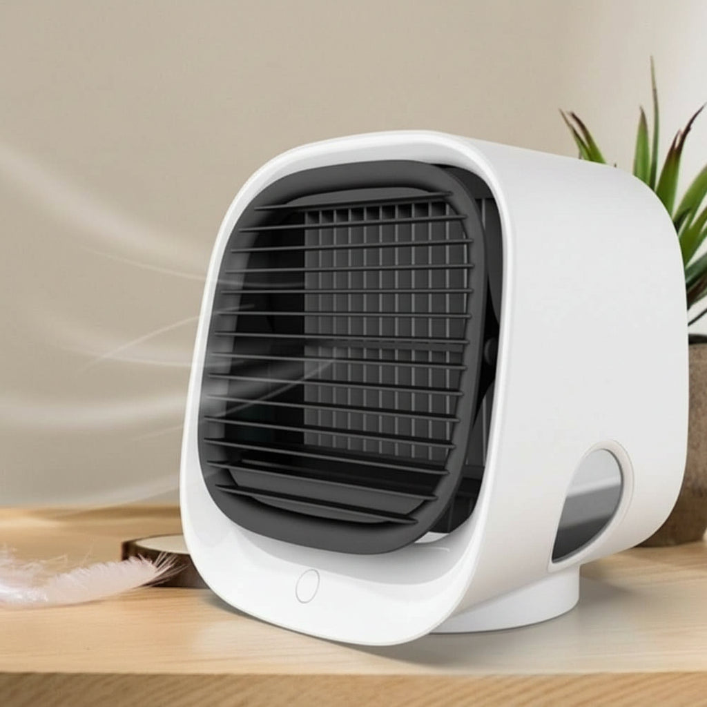 Compact 2-in-1 Air Cooler &amp; Humidifier with LED Light | USB Powered, Auto Shut-Off | Quiet Desk Cooling
