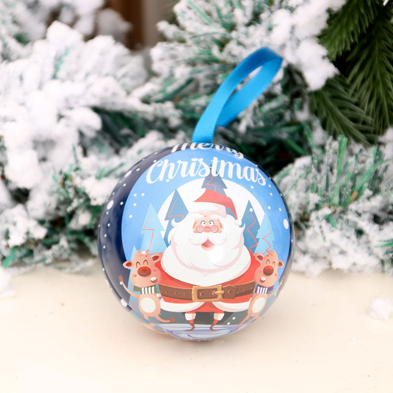 Christmas Ornaments with Santa and Reindeer Illustration | Round Ball Shape with Ribbon Hanger | Four Colorways for Tree Display