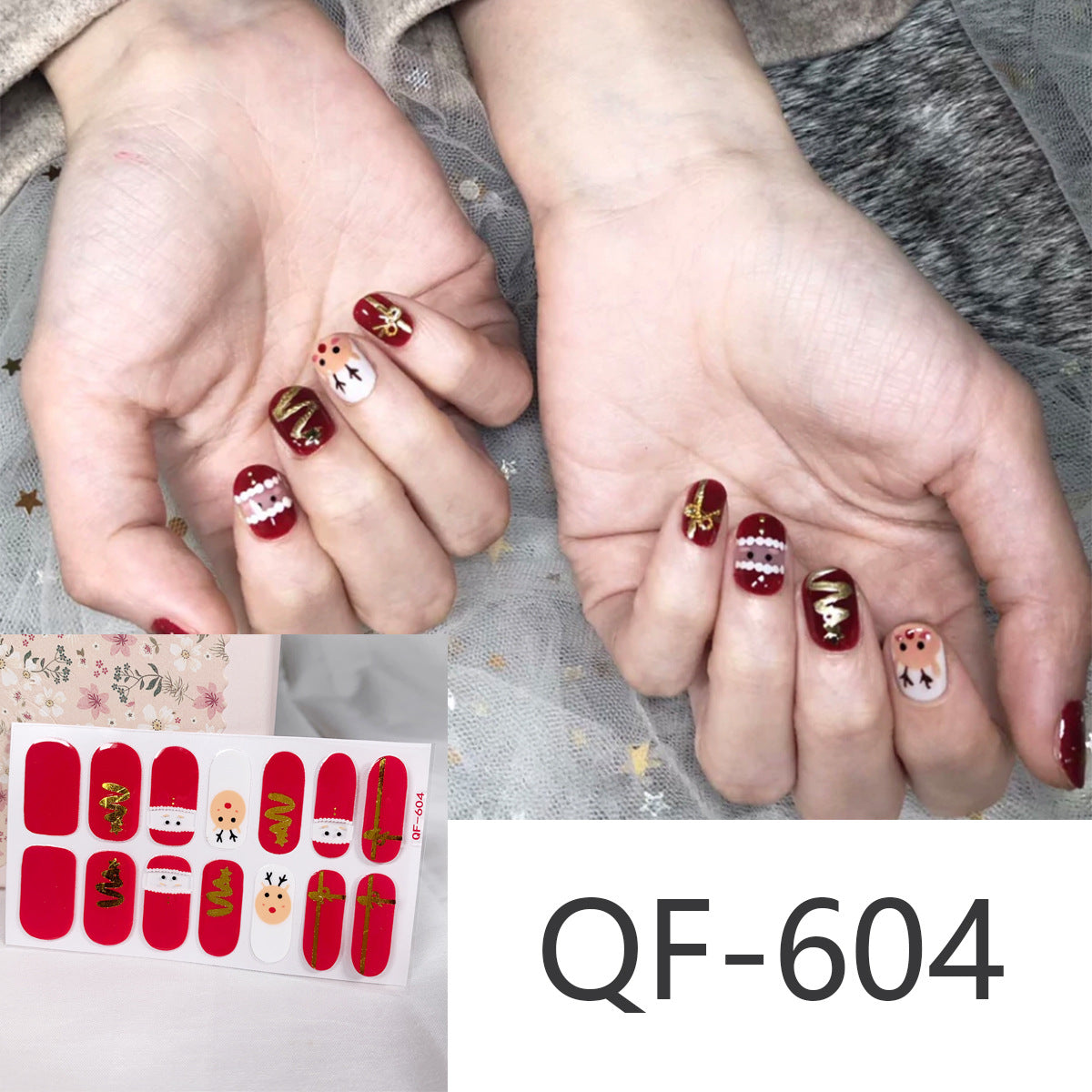 Christmas Nail Wraps and Stick On Nails Set | Gingerbread, Tree and Candy Stripe Designs | Eight Sheets To Choose From